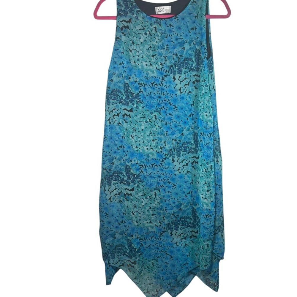 Vtg Y2K 90s Dress Petite/S Blue Floral Fairycore Sheer Overlay Hankerchief Hem
